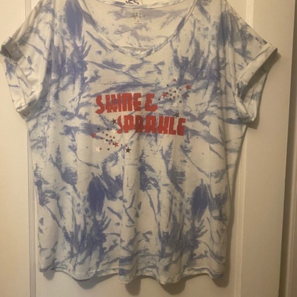 Style & Co T-Shirt Red White Blue Tie Dye Shine & Sparkle 2X